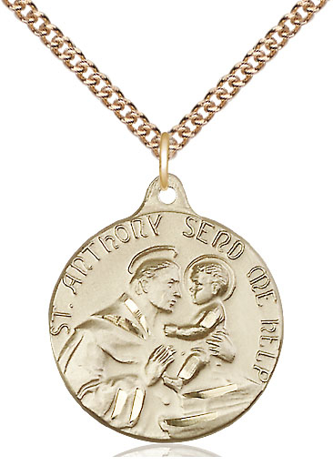 14kt Gold Filled Saint Anthony Pendant on a 24 inch Gold Filled Heavy Curb chain