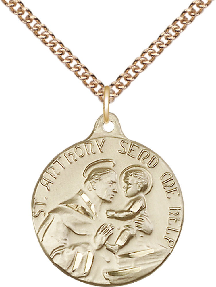 14kt Gold Filled Saint Anthony Pendant on a 24 inch Gold Filled Heavy Curb chain