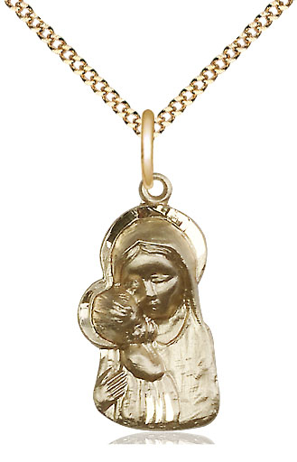 14kt Gold Filled Madonna &amp; Child Pendant on a 18 inch Gold Plate Light Curb chain