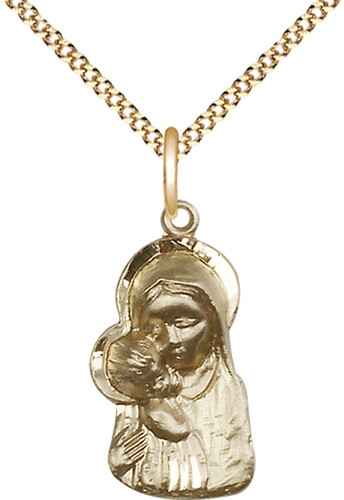 14kt Gold Filled Madonna &amp; Child Pendant on a 18 inch Gold Plate Light Curb chain