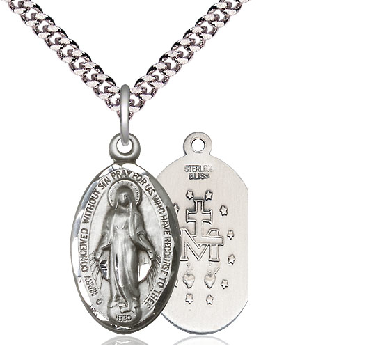 Sterling Silver Miraculous Pendant on a 24 inch Light Rhodium Heavy Curb chain