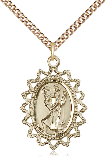 14kt Gold Filled Saint Christopher Pendant on a 24 inch Gold Filled Heavy Curb chain