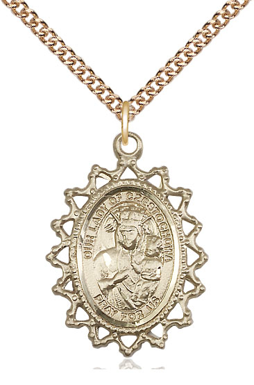 14kt Gold Filled Our Lady of Czestochowa Pendant on a 24 inch Gold Filled Heavy Curb chain