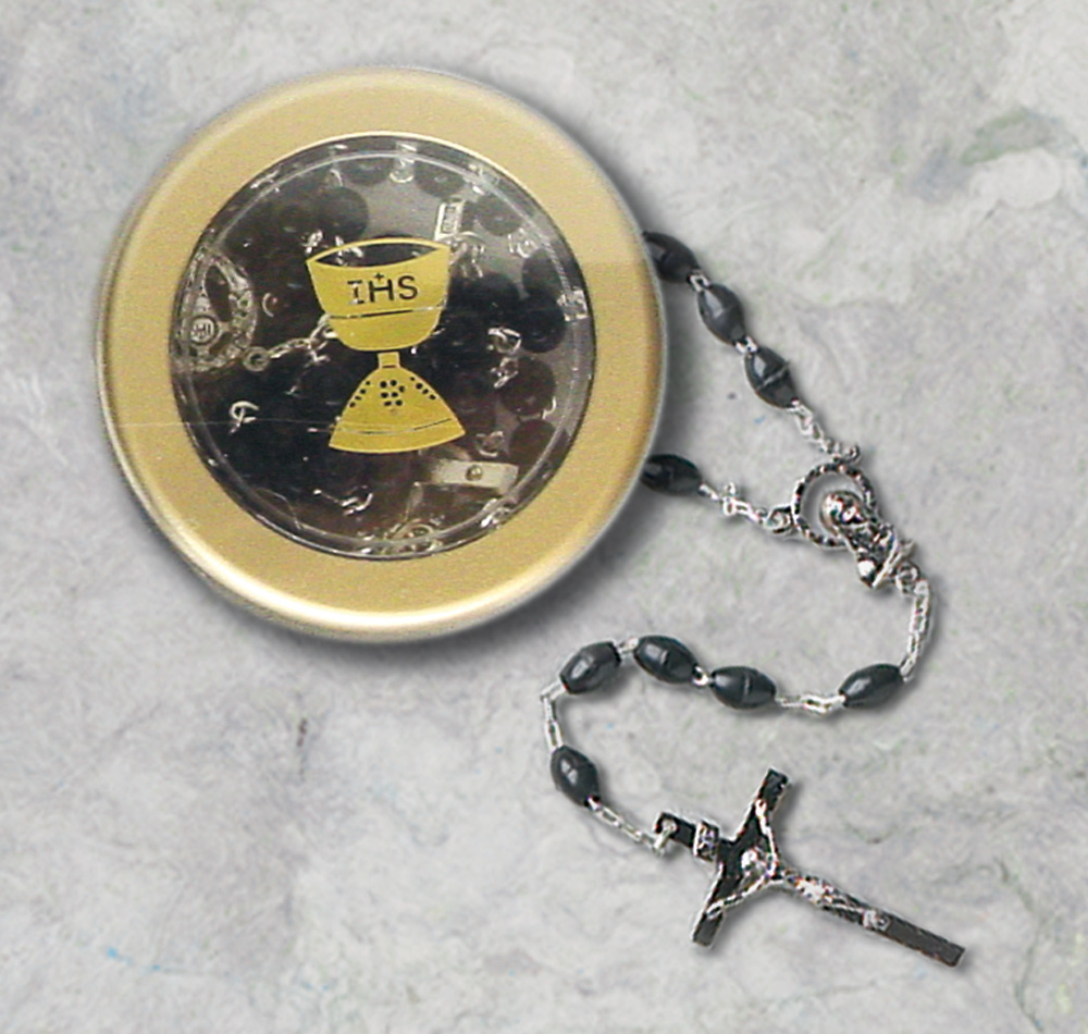 Communion Black Rosary &amp; Box - Communion