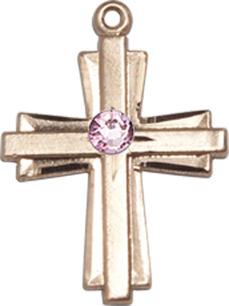 14kt Gold Filled Cross Medal with a 3mm Light Amethyst Swarovski stone