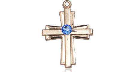 14kt Gold Filled Cross Medal with a 3mm Sapphire Swarovski stone