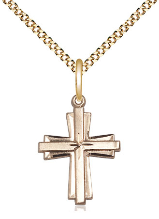 14kt Gold Filled Cross Pendant on a 18 inch Gold Plate Light Curb chain