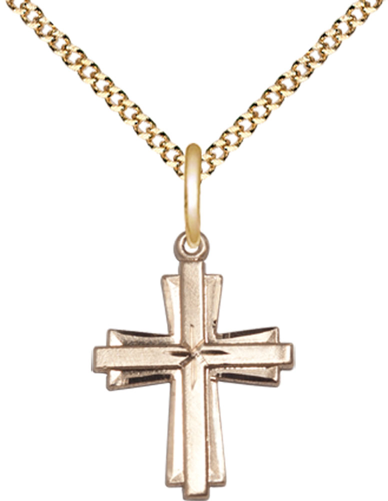 14kt Gold Filled Cross Pendant on a 18 inch Gold Plate Light Curb chain