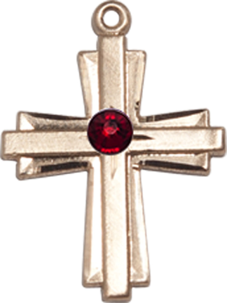 14kt Gold Cross Medal with a 3mm Garnet Swarovski stone