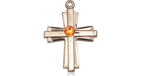 14kt Gold Cross Medal with a 3mm Topaz Swarovski stone