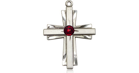 Sterling Silver Cross Medal with a 3mm Garnet Swarovski stone