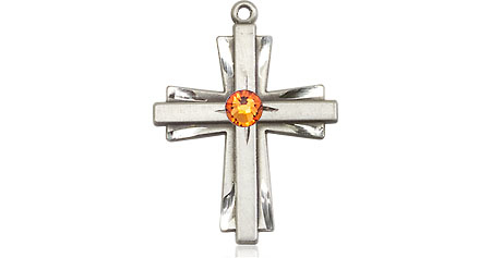 Sterling Silver Cross Medal with a 3mm Topaz Swarovski stone