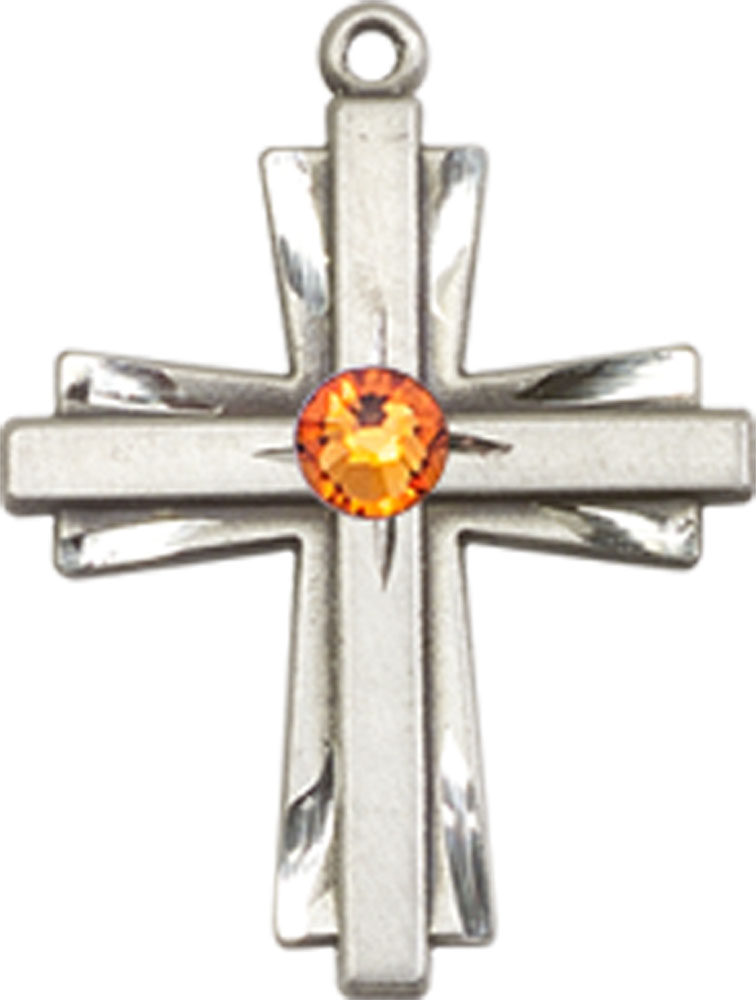 Sterling Silver Cross Medal with a 3mm Topaz Swarovski stone