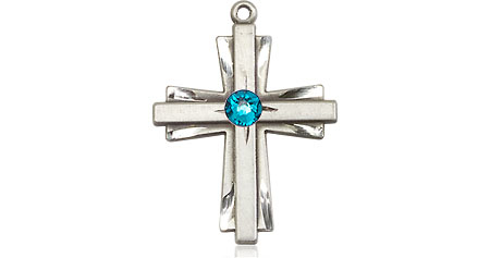 Sterling Silver Cross Medal with a 3mm Zircon Swarovski stone