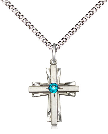 Sterling Silver Cross Pendant with a 3mm Zircon Swarovski stone on a 18 inch Light Rhodium Light Curb chain