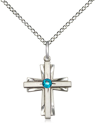 Sterling Silver Cross Pendant with a 3mm Zircon Swarovski stone on a 18 inch Sterling Silver Light Curb chain