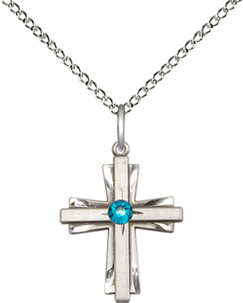 Sterling Silver Cross Pendant with a 3mm Zircon Swarovski stone on a 18 inch Sterling Silver Light Curb chain