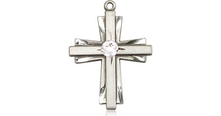 Sterling Silver Cross Medal with a 3mm Crystal Swarovski stone