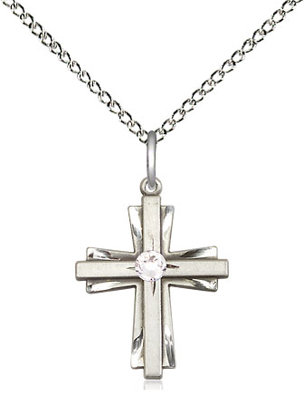 Sterling Silver Cross Pendant with a 3mm Crystal Swarovski stone on a 18 inch Sterling Silver Light Curb chain