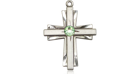 Sterling Silver Cross Medal with a 3mm Peridot Swarovski stone