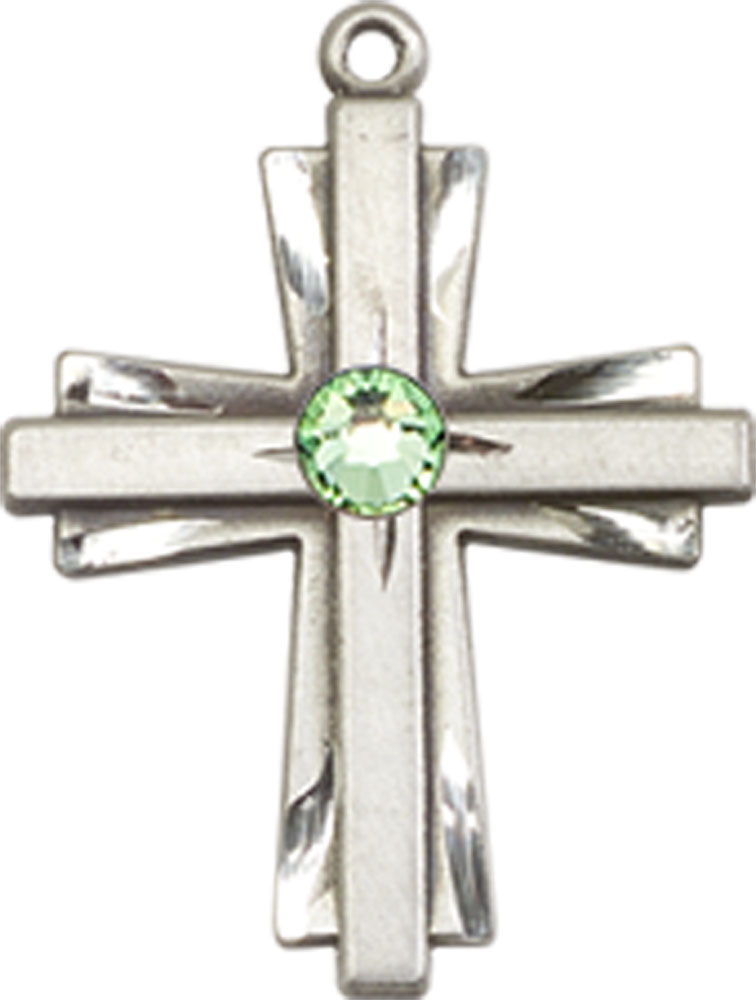 Sterling Silver Cross Medal with a 3mm Peridot Swarovski stone