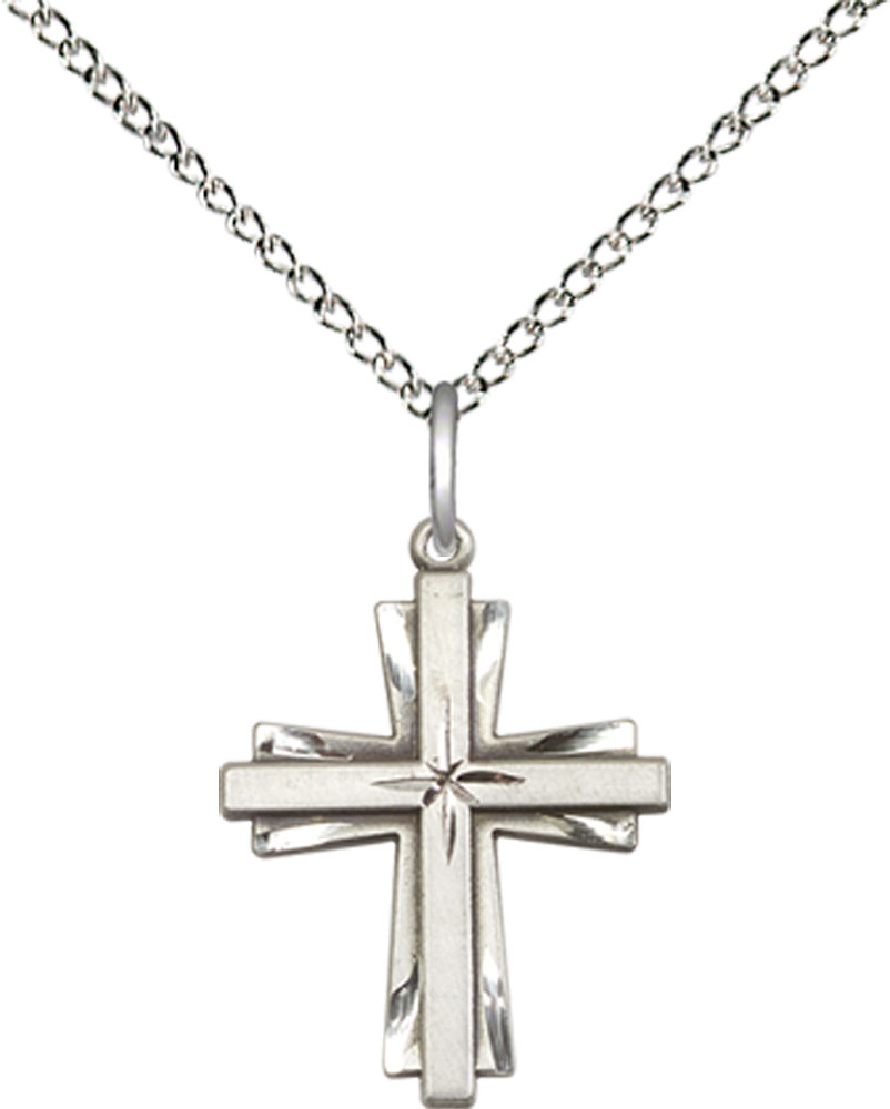 Sterling Silver Cross Pendant on a 18 inch Sterling Silver Light Curb chain