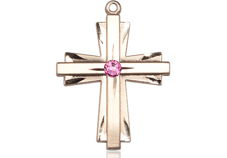 14kt Gold Filled Cross Medal with a 3mm Rose Swarovski stone