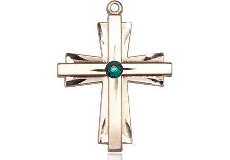 14kt Gold Filled Cross Medal with a 3mm Emerald Swarovski stone