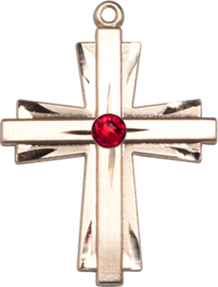 14kt Gold Filled Cross Medal with a 3mm Ruby Swarovski stone