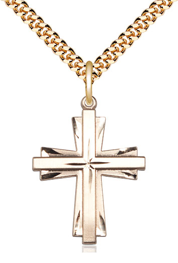 14kt Gold Filled Cross Pendant on a 24 inch Gold Plate Heavy Curb chain