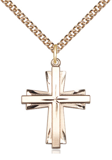 14kt Gold Filled Cross Pendant on a 24 inch Gold Filled Heavy Curb chain