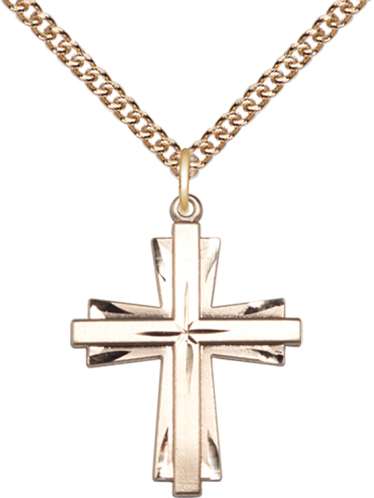 14kt Gold Filled Cross Pendant on a 24 inch Gold Filled Heavy Curb chain
