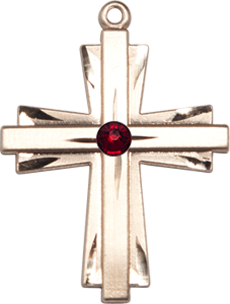 14kt Gold Cross Medal with a 3mm Garnet Swarovski stone