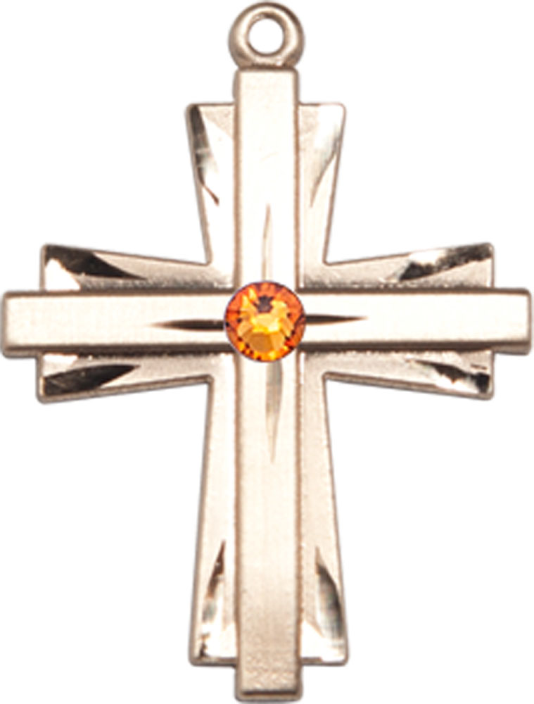 14kt Gold Cross Medal with a 3mm Topaz Swarovski stone