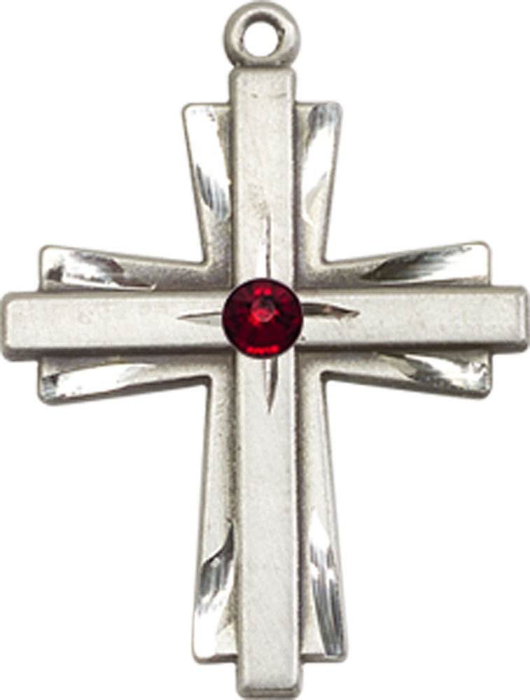 Sterling Silver Cross Medal with a 3mm Garnet Swarovski stone