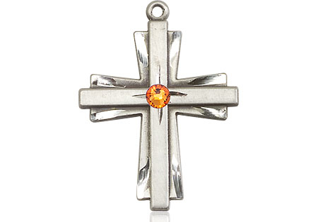 Sterling Silver Cross Medal with a 3mm Topaz Swarovski stone