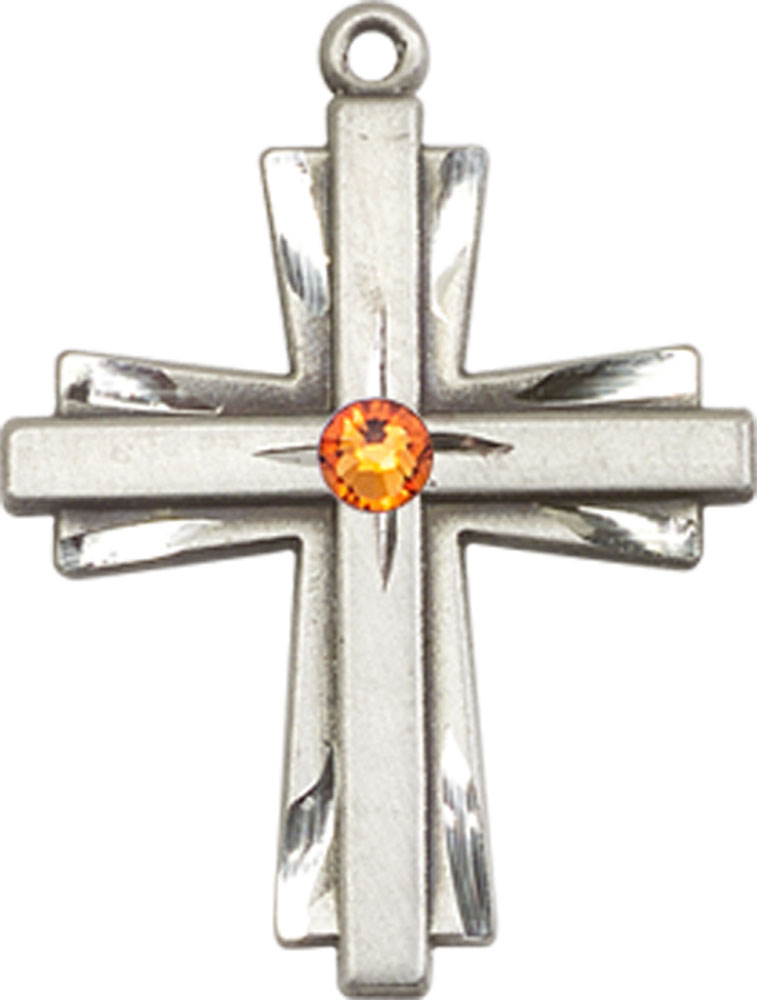 Sterling Silver Cross Medal with a 3mm Topaz Swarovski stone