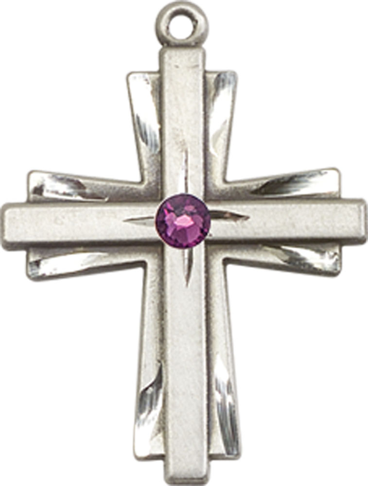 Sterling Silver Cross Medal with a 3mm Amethyst Swarovski stone