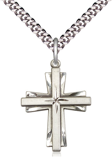 Sterling Silver Cross Pendant on a 24 inch Light Rhodium Heavy Curb chain