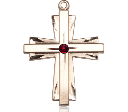 14kt Gold Filled Cross Medal with a 3mm Garnet Swarovski stone