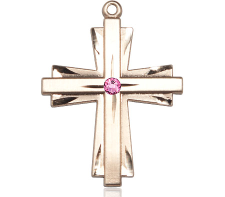 14kt Gold Filled Cross Medal with a 3mm Rose Swarovski stone