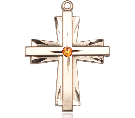 14kt Gold Filled Cross Medal with a 3mm Topaz Swarovski stone