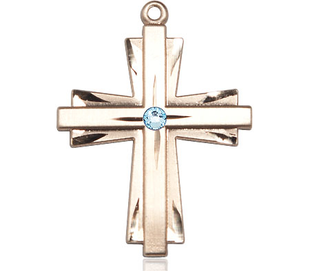 14kt Gold Filled Cross Medal with a 3mm Aqua Swarovski stone