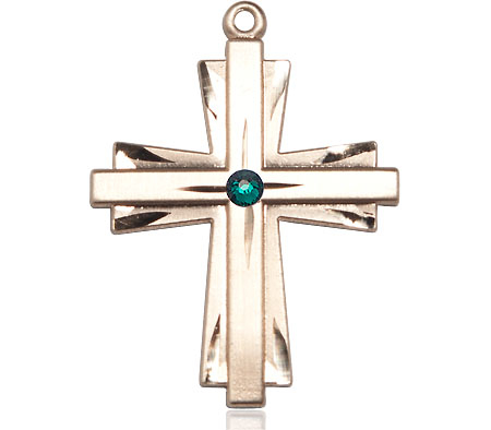 14kt Gold Filled Cross Medal with a 3mm Emerald Swarovski stone