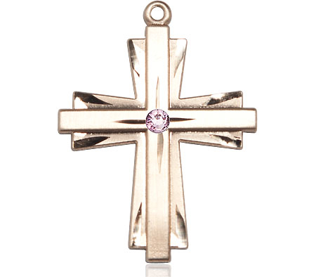 14kt Gold Filled Cross Medal with a 3mm Light Amethyst Swarovski stone