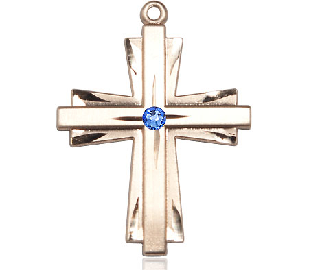 14kt Gold Filled Cross Medal with a 3mm Sapphire Swarovski stone