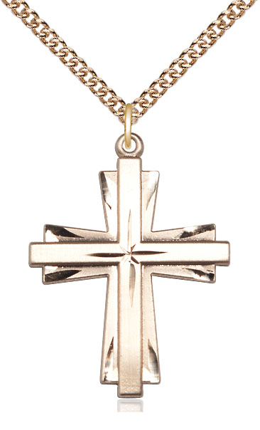 14kt Gold Filled Cross Pendant on a 24 inch Gold Filled Heavy Curb chain