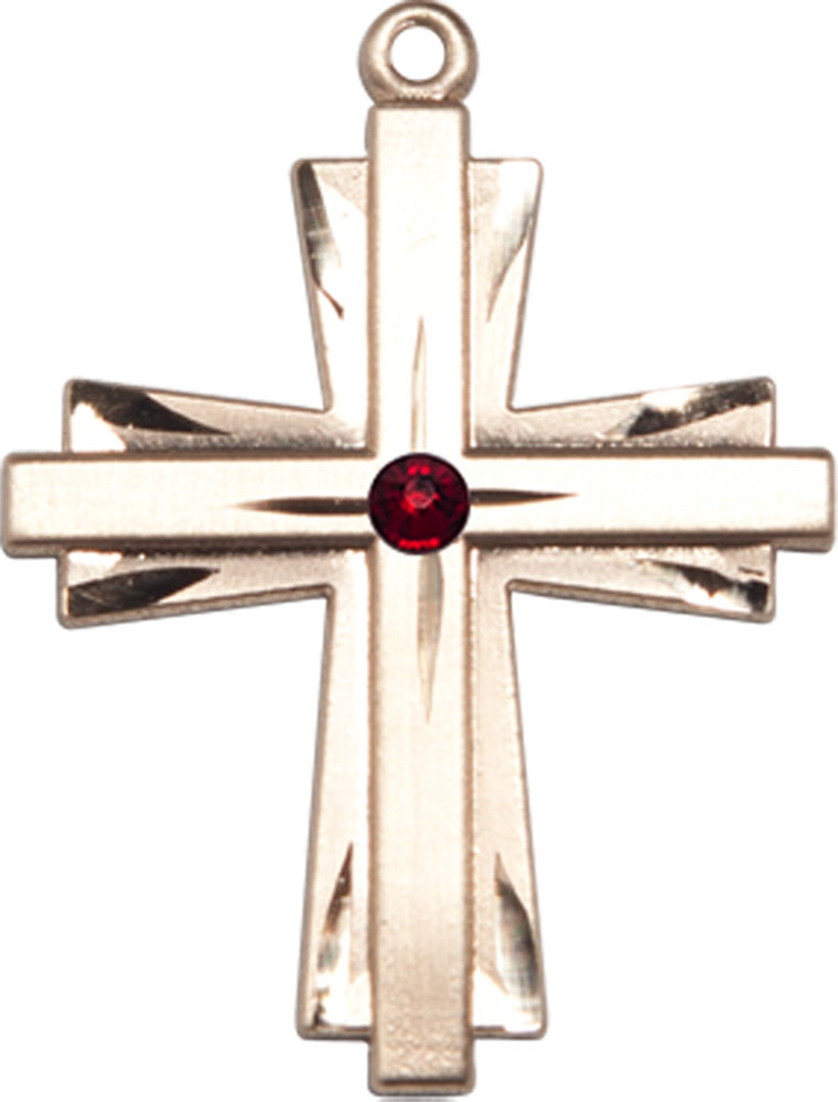 14kt Gold Cross Medal with a 3mm Garnet Swarovski stone