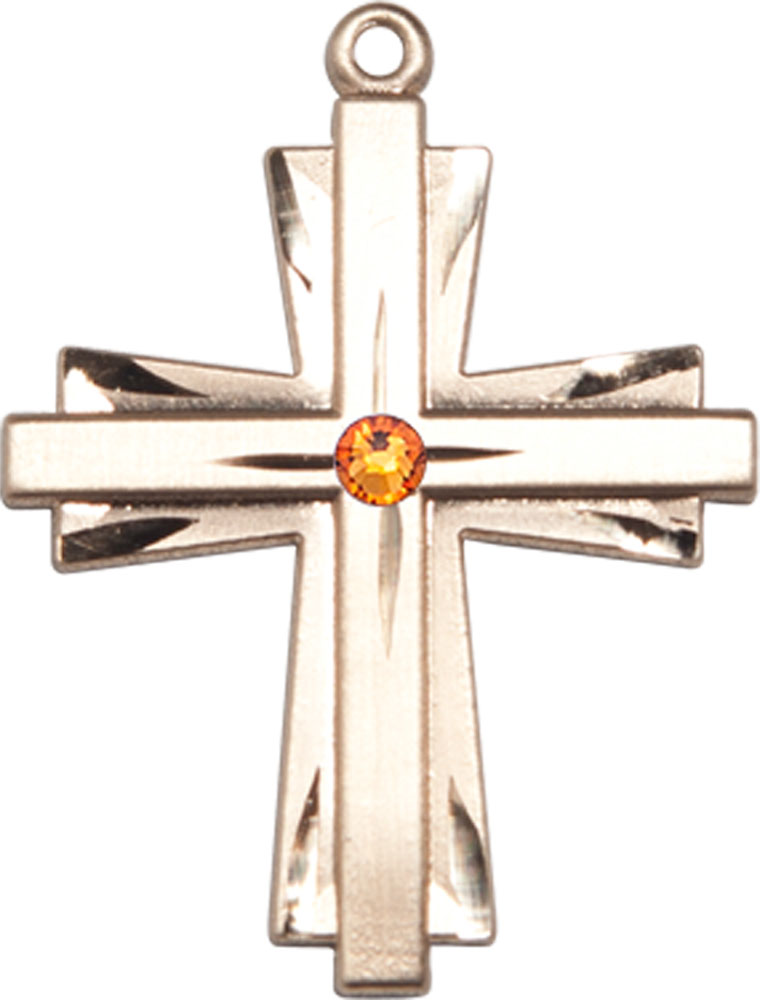 14kt Gold Cross Medal with a 3mm Topaz Swarovski stone