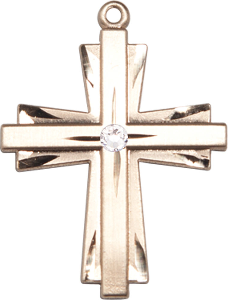 14kt Gold Cross Medal with a 3mm Crystal Swarovski stone
